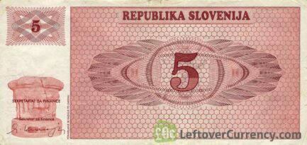 5 Slovenian Tolars banknote (Triglav mountain series) reverse