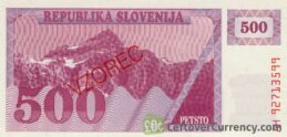 500 Slovenian Tolars banknote (Triglav mountain series) obverse
