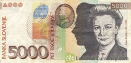 5000 Slovenian Tolars banknote (Ivana Kobilika) obverse