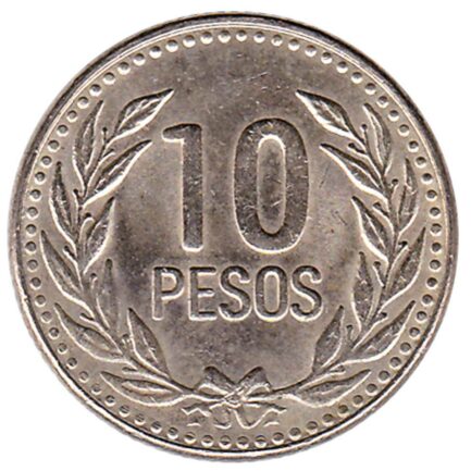 10 Pesos coin Colombia (laurel wreath)