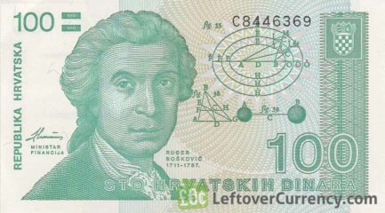 100 Dinara banknote Republic of Croatia