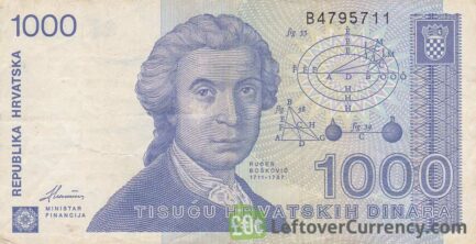 1000 Dinara banknote Republic of Croatia obverse