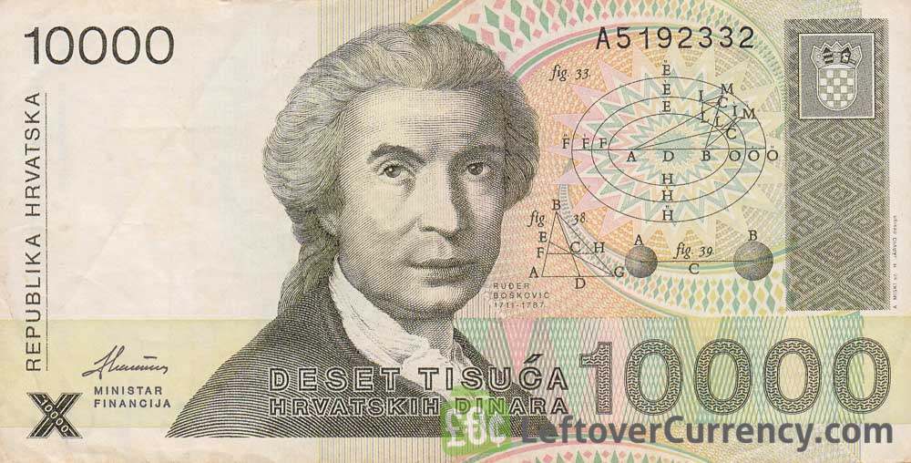 10000 Dinara banknote Republic of Croatia obverse