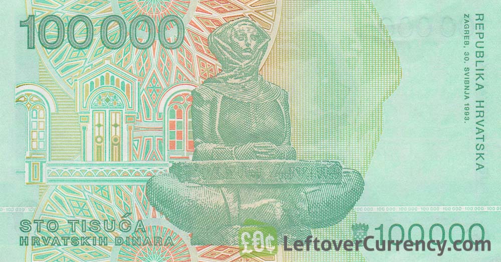 27a CROATIA 1993  UNC 100000 Hrvatskih Dinara Banknote Paper Money Bill P 