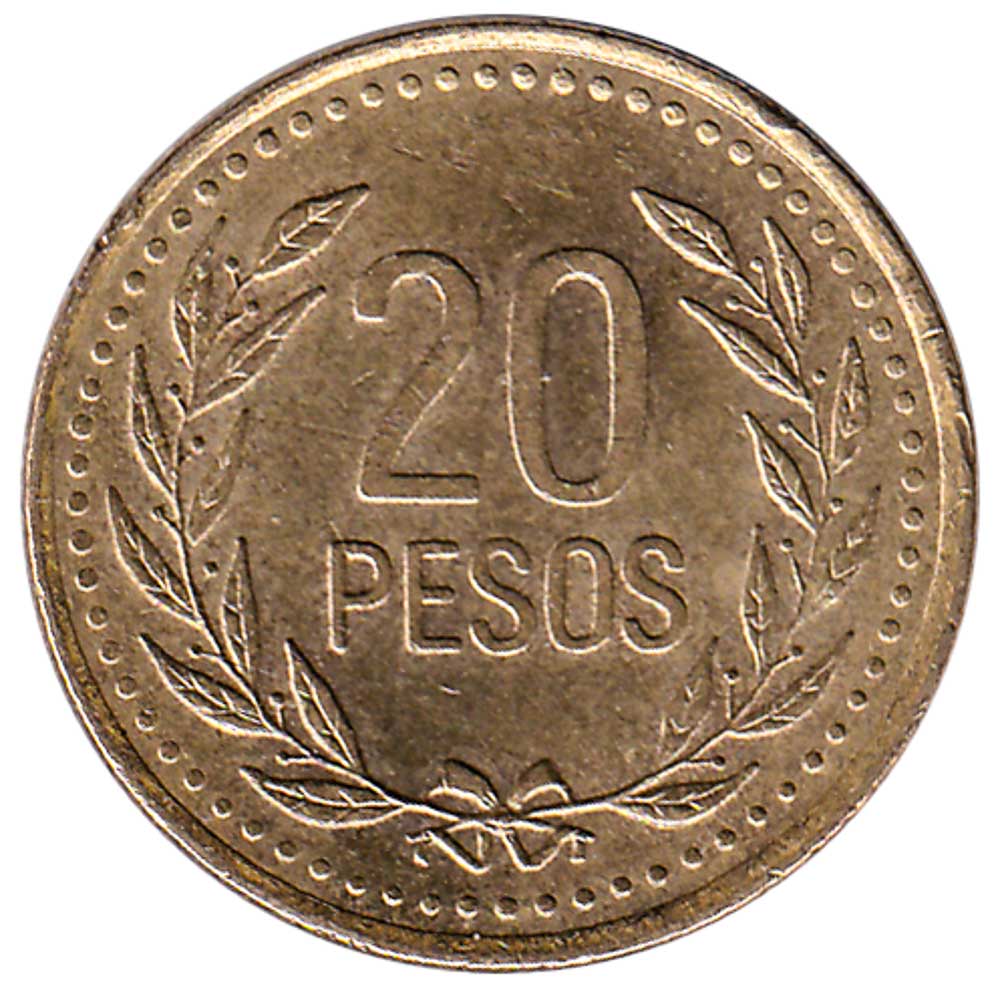 20 Pesos coin Colombia (laurel wreath)