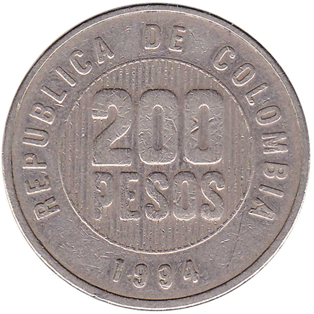 200 Pesos coin Colombia (Quimbaya spindle wheel)