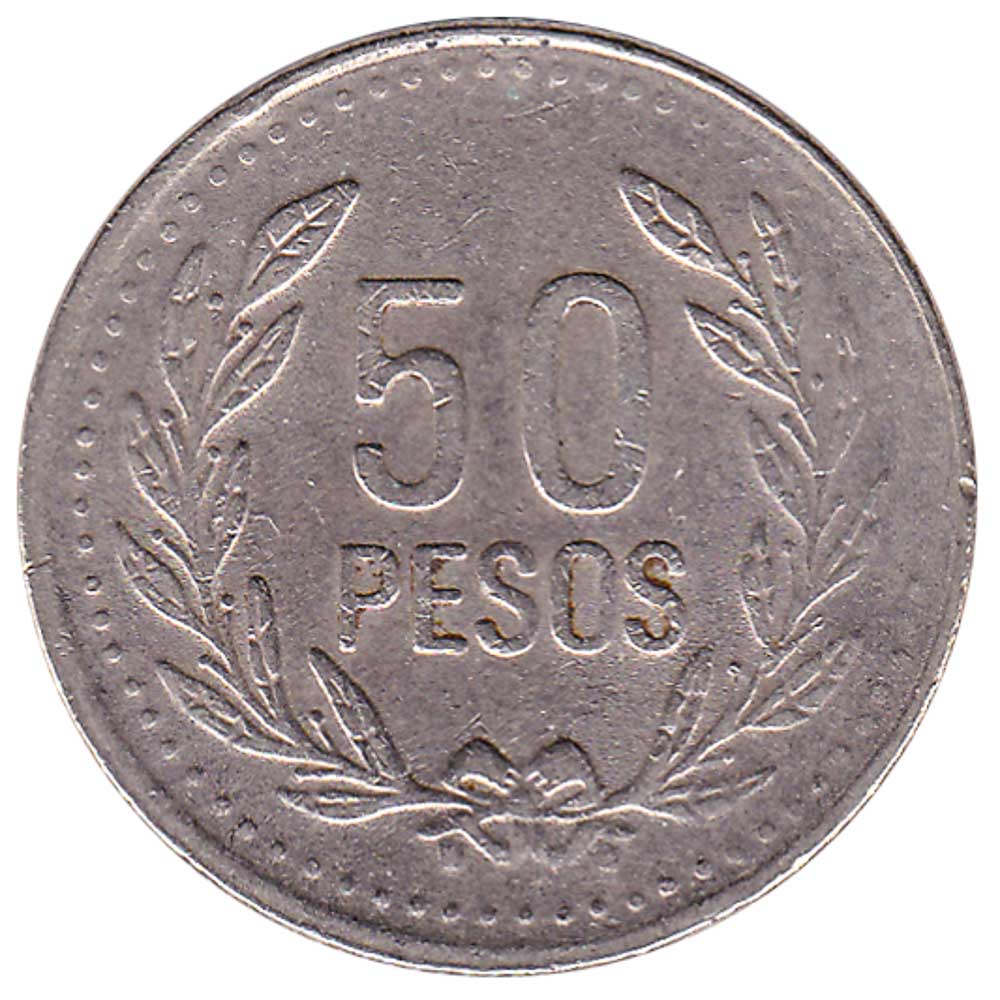 50 Pesos coin Colombia (laurel wreath)
