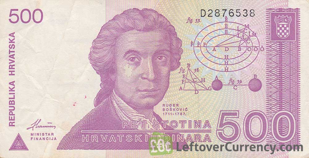 500 Dinara banknote Republic of Croatia obverse