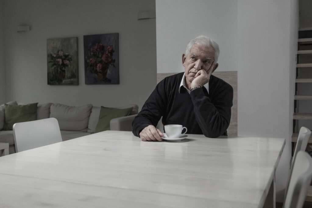 lonely man with a cup of tea