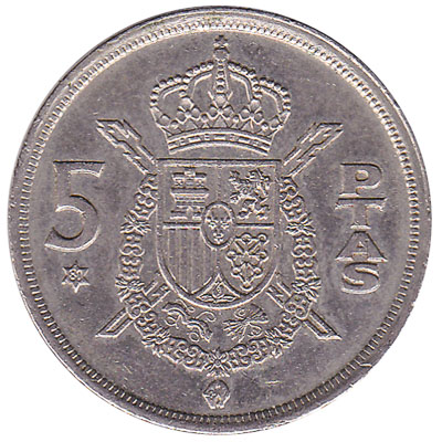 5 Spanish Pesetas coin (type 1975 to 1984)