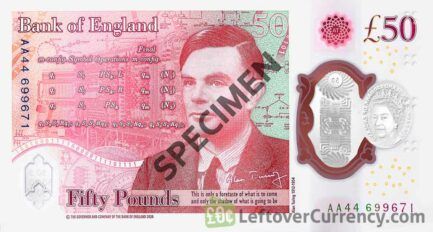 Bank of England 50 Pounds Sterling polymer banknote Alan Turing reverse