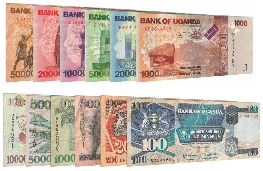 current and demonetised Ugandan Shilling banknotes