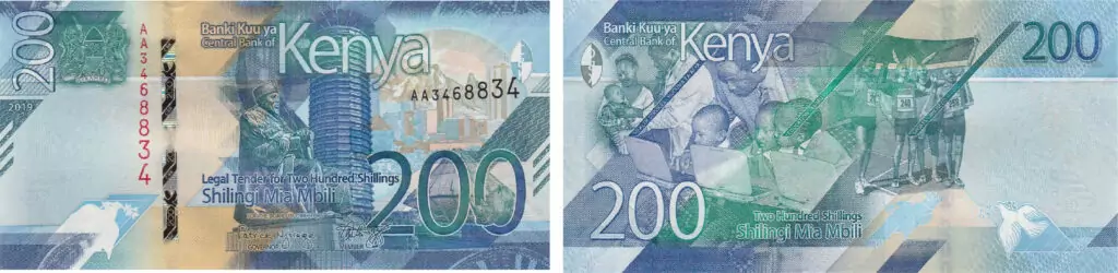 obverse and reverse of a 200 Kenyan Shilling banknote