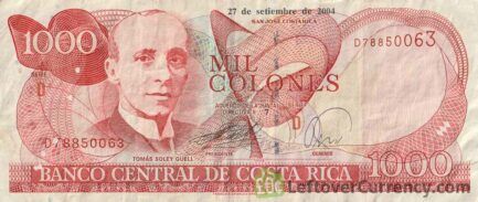 1000 Costa Rican Colones banknote (Tomas Soley Guell)