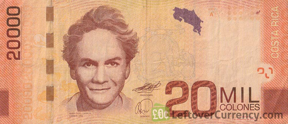 20000 Costa Rican Colones paper banknote (Chispita hummingbird)