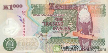1000 Zambian Kwacha banknote (Aardvark - polymer)