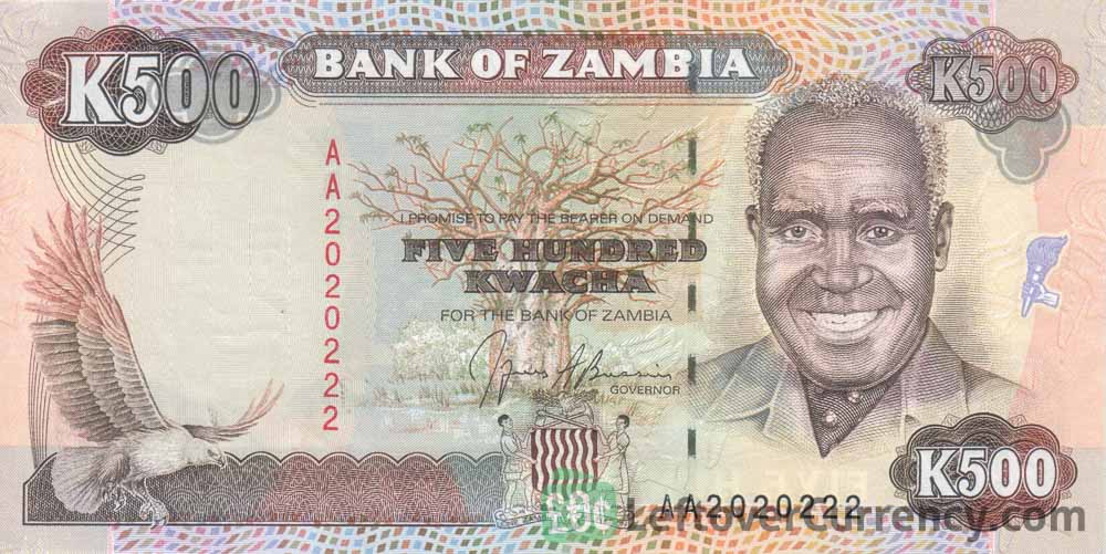 500 Zambian Kwacha banknote (President Kenneth Kaunda)