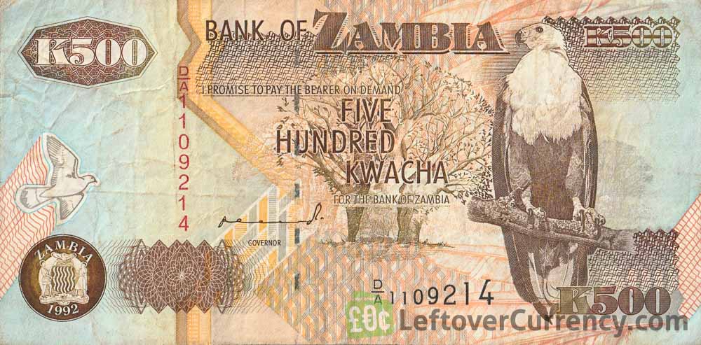500 Zambian Kwacha banknote (Elephant - paper)