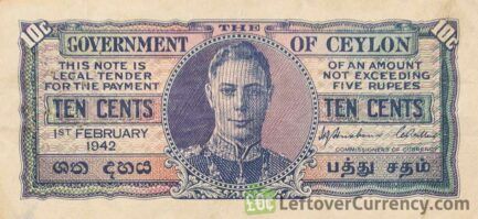 10 cents banknote Government of Ceylon (King George VI)