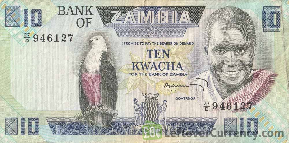 10 Zambian Kwacha banknote (President Kenneth Kaunda type 1980)