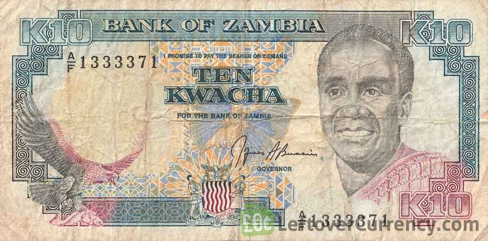 10 Zambian Kwacha banknote (President Kenneth Kaunda type 1989)