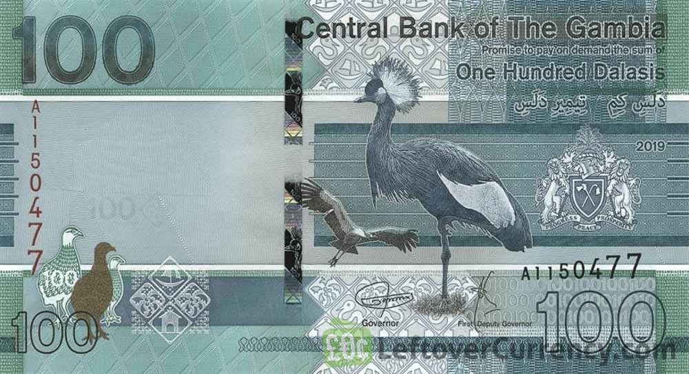 100 Gambian Dalasis banknote (Crowned cranes)