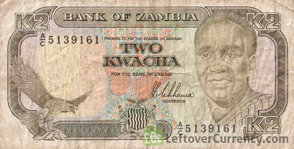 2 Zambian Kwacha banknote (President Kenneth Kaunda type 1989)