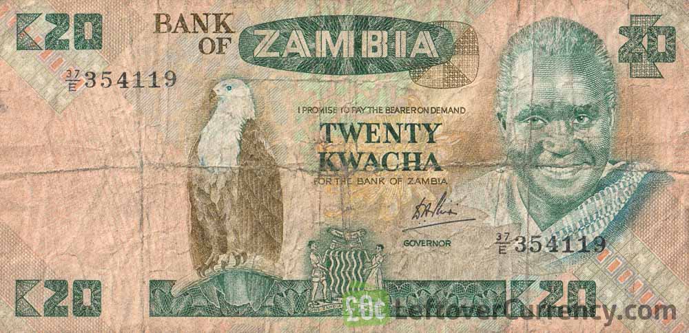20 Zambian Kwacha banknote (President Kenneth Kaunda type 1980)