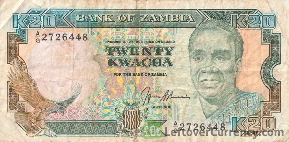 20 Zambian Kwacha banknote (President Kenneth Kaunda type 1989)