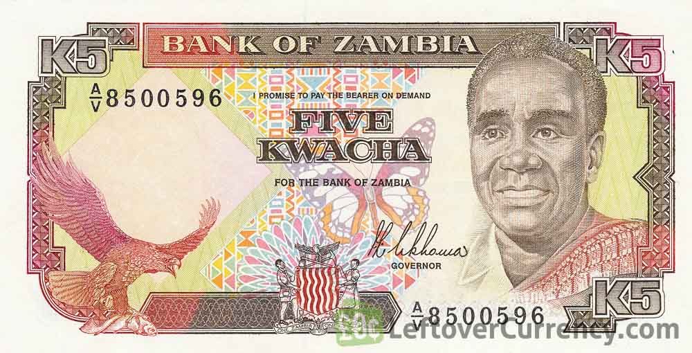 5 Zambian Kwacha banknote (President Kenneth Kaunda type 1989)