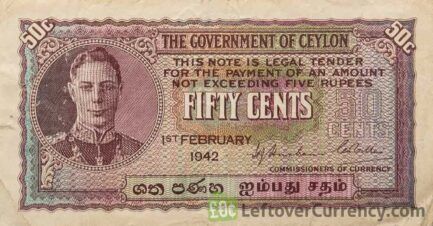 50 cents banknote Government of Ceylon (King George VI)