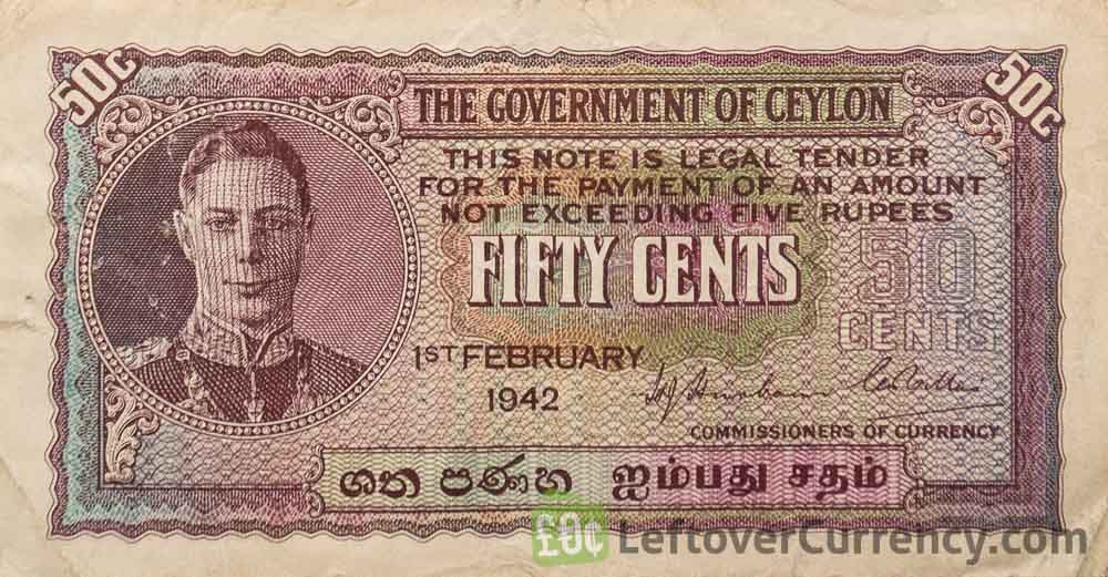50 cents banknote Government of Ceylon (King George VI)
