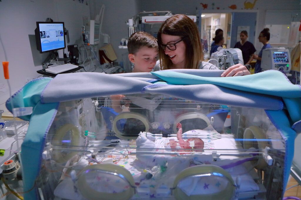 image of premature baby in an incubator at Tiny Lives Trust