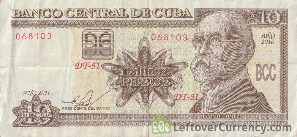 10 Cuban Pesos banknote (Maximo Gomez) obverse