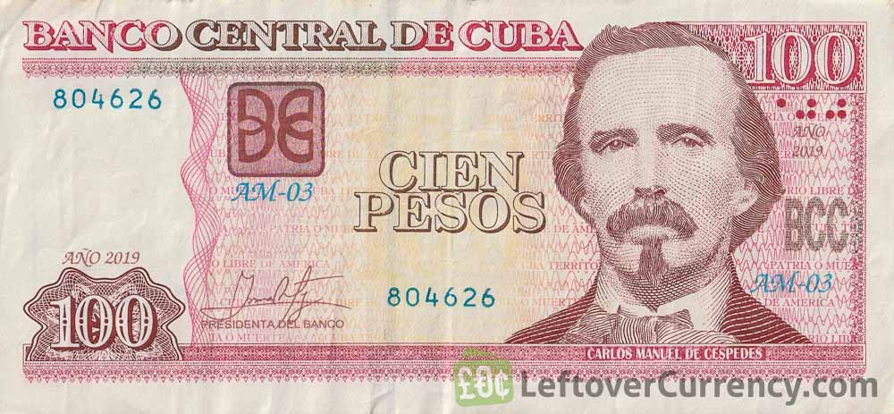 100 Cuban Pesos banknote (Carlos Manuel De Cespedes) obverse