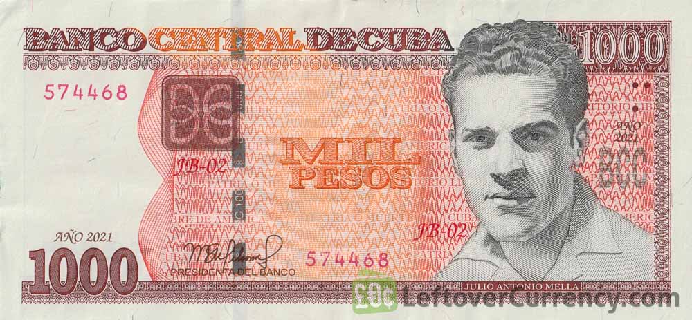 1000 Cuban Pesos banknote (Julio Antonio Mella) obverse