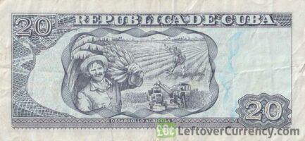 20 Cuban Pesos banknote (Camilo Cienfuegos) reverse