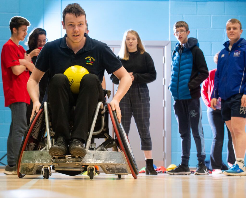 Young people engaging in wheelchair rugby at Bath Rugby Foundation