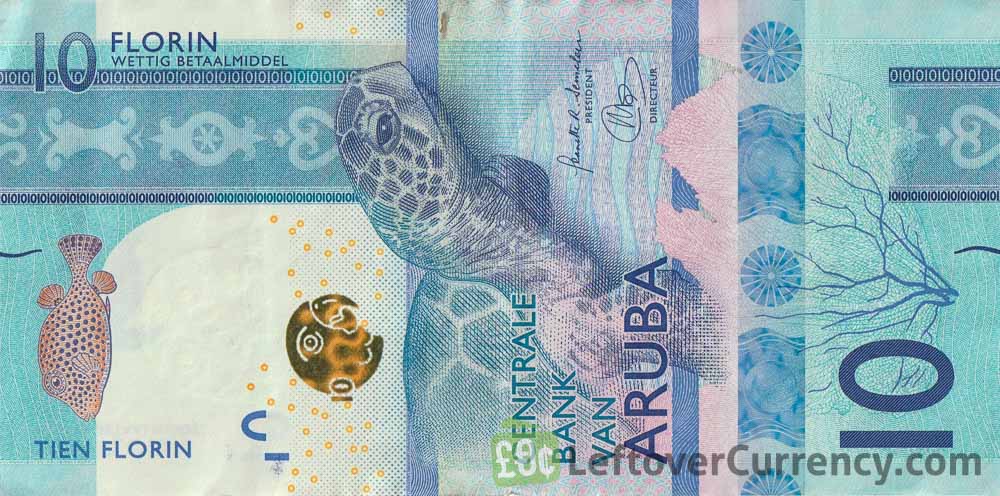 10 Aruban Florin banknotes (White turtle)