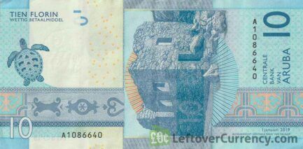 10 Aruban Florin banknotes (White turtle)