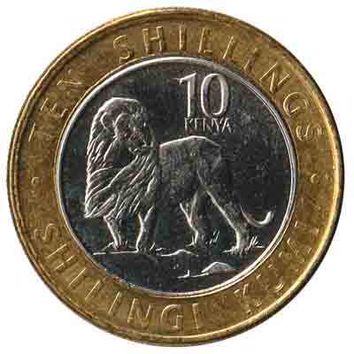 10 Kenyan Shillings coin (lion)