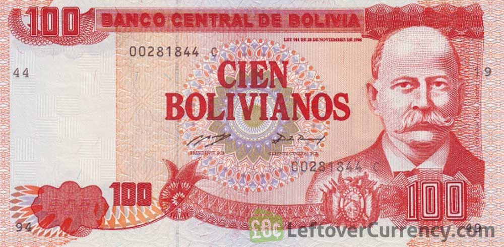 100 Bolivian Bolivianos banknote no security strip obverse side