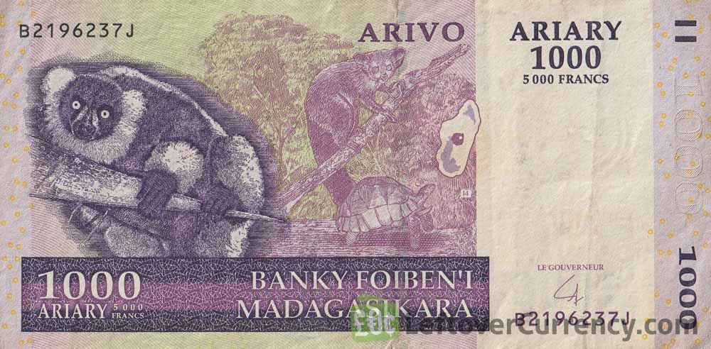 1000 Malagasy Ariary banknote (Black and White Ruffed Lemur)