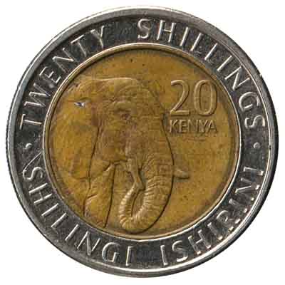 20 Kenyan Shillings coin (elephant)