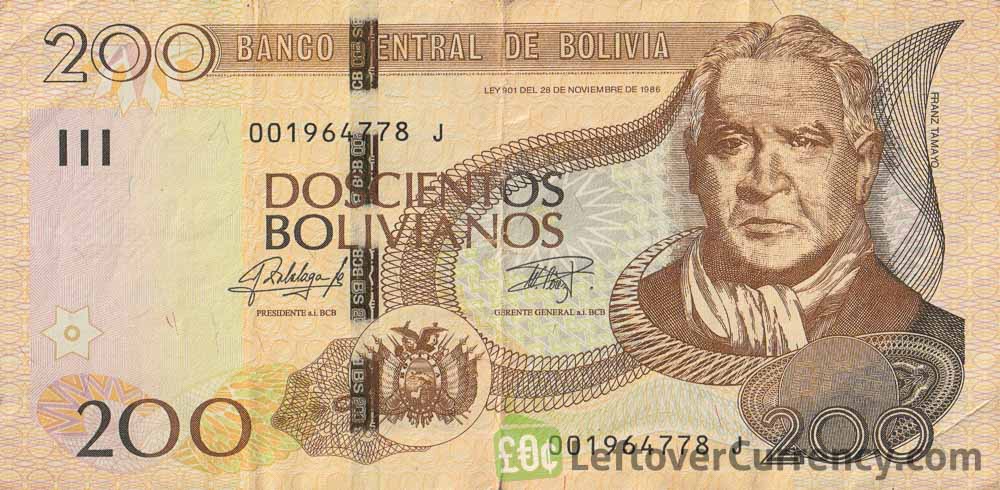 200 Bolivian Bolivianos banknote (Franz Tamayo) obverse side