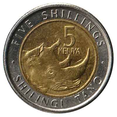 5 Kenyan Shillings coin (rhinoceros)