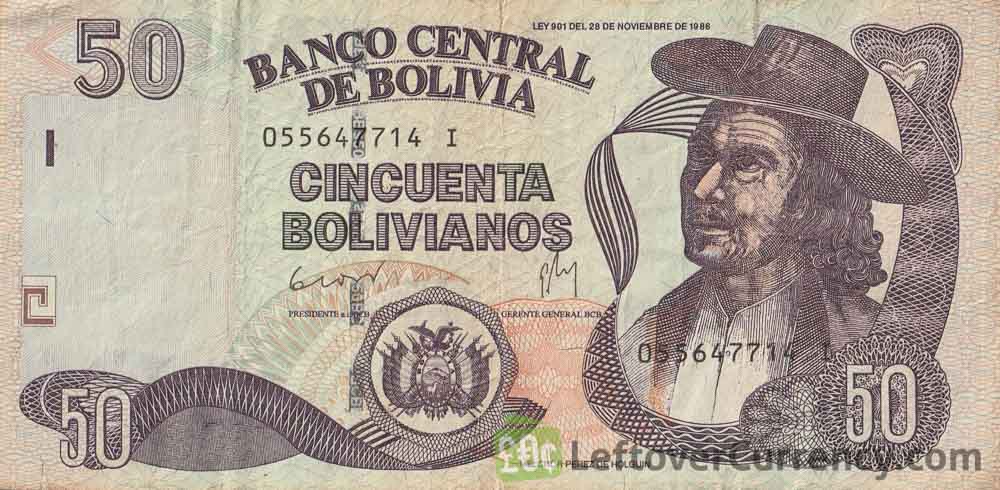 50 Bolivian Bolivianos banknote no security strip obverse side