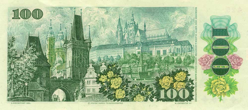 obsolete 100 Czechoslovak koruna banknote