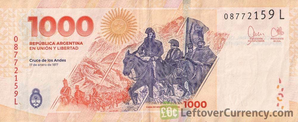 1000 Argentine Pesos banknote (José Francisco de San Martín)