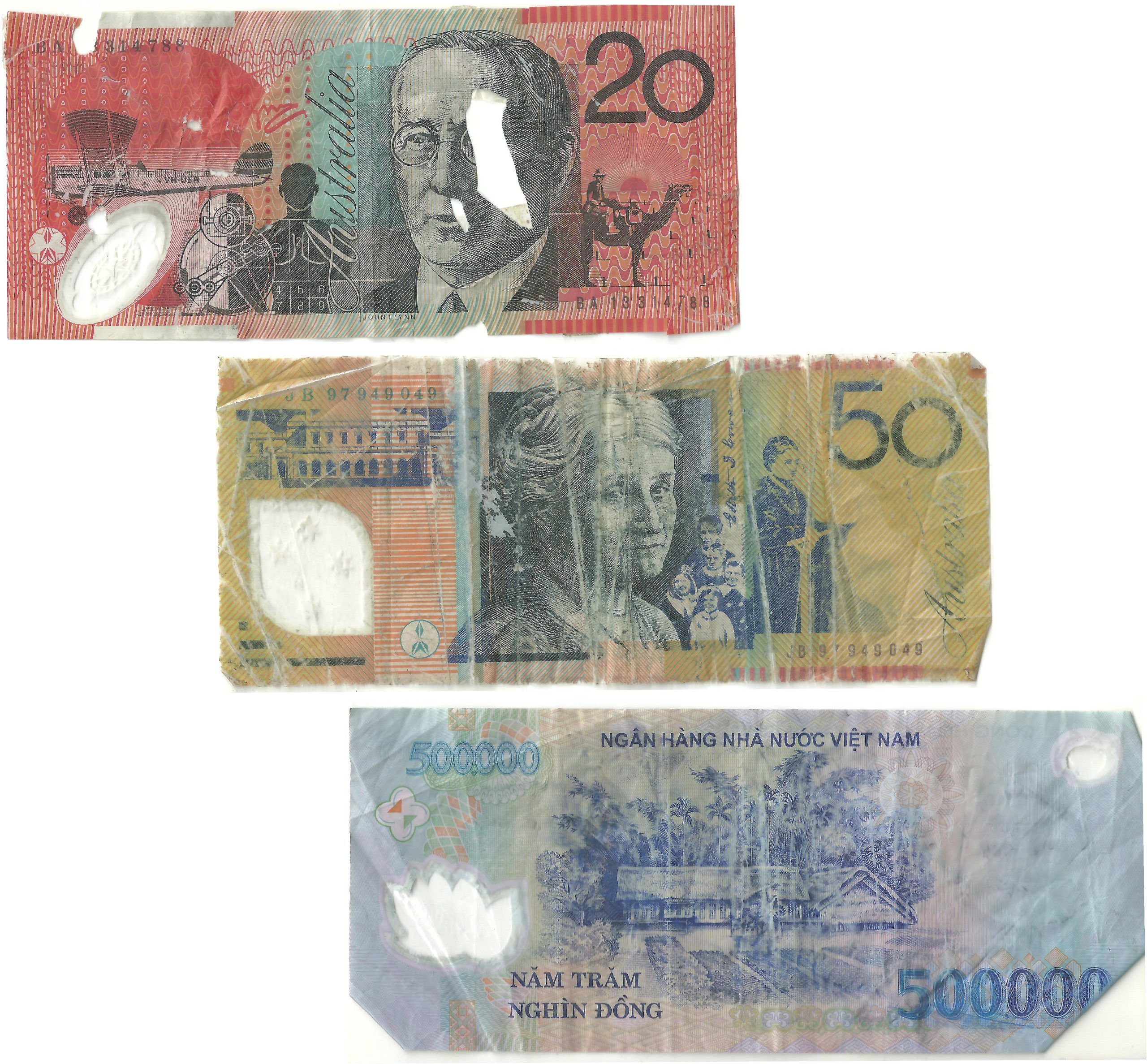 damaged banknotes